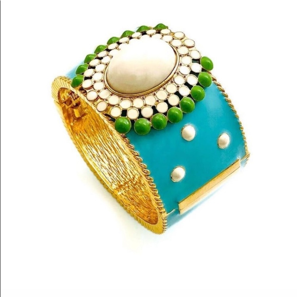Stella & Dot | Colorburst Enamel Hinged Cuff Bracelet Turquoise + Green … - Picture 3 of 10